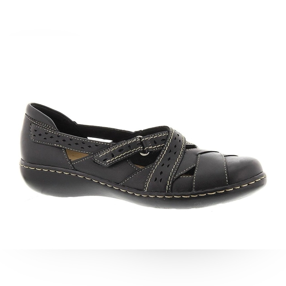 Clarks Ashland Spin Q Loafer Womens Size 8.5 Wide Black Leather Casual Flats